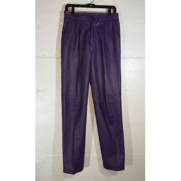 Vintage Purple Leather Pants High Rise Tapered India Bold 80s 90s Size 32 Makart - Picture 1 of 12